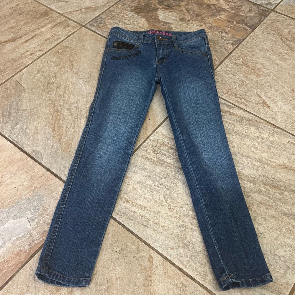 dollhouse dark wash skinny jeans girls size 6 black gem detail GUC Preowned